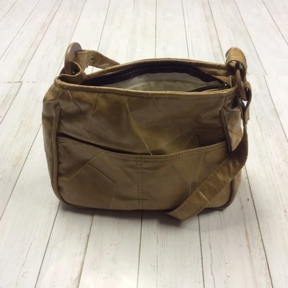 Vintage Faux Serra Camel Brown Leather Strap Shoulder Bag Purse